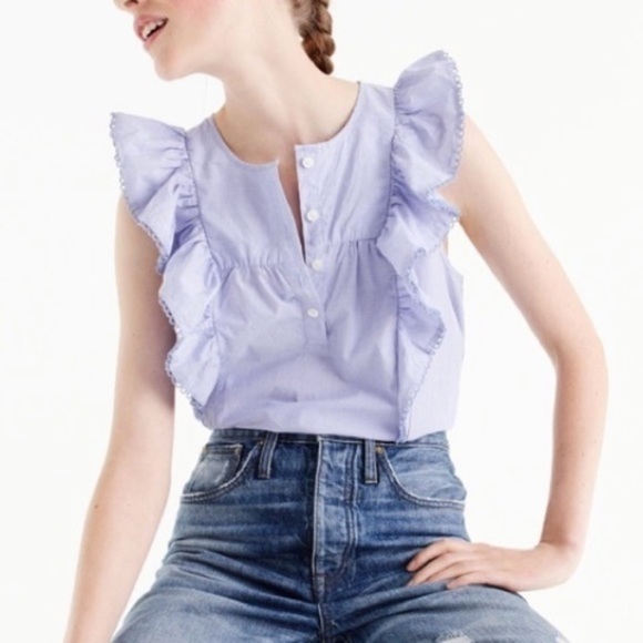 J. Crew ruffle front blue chambray blouse 4/6 - Picture 2 of 11